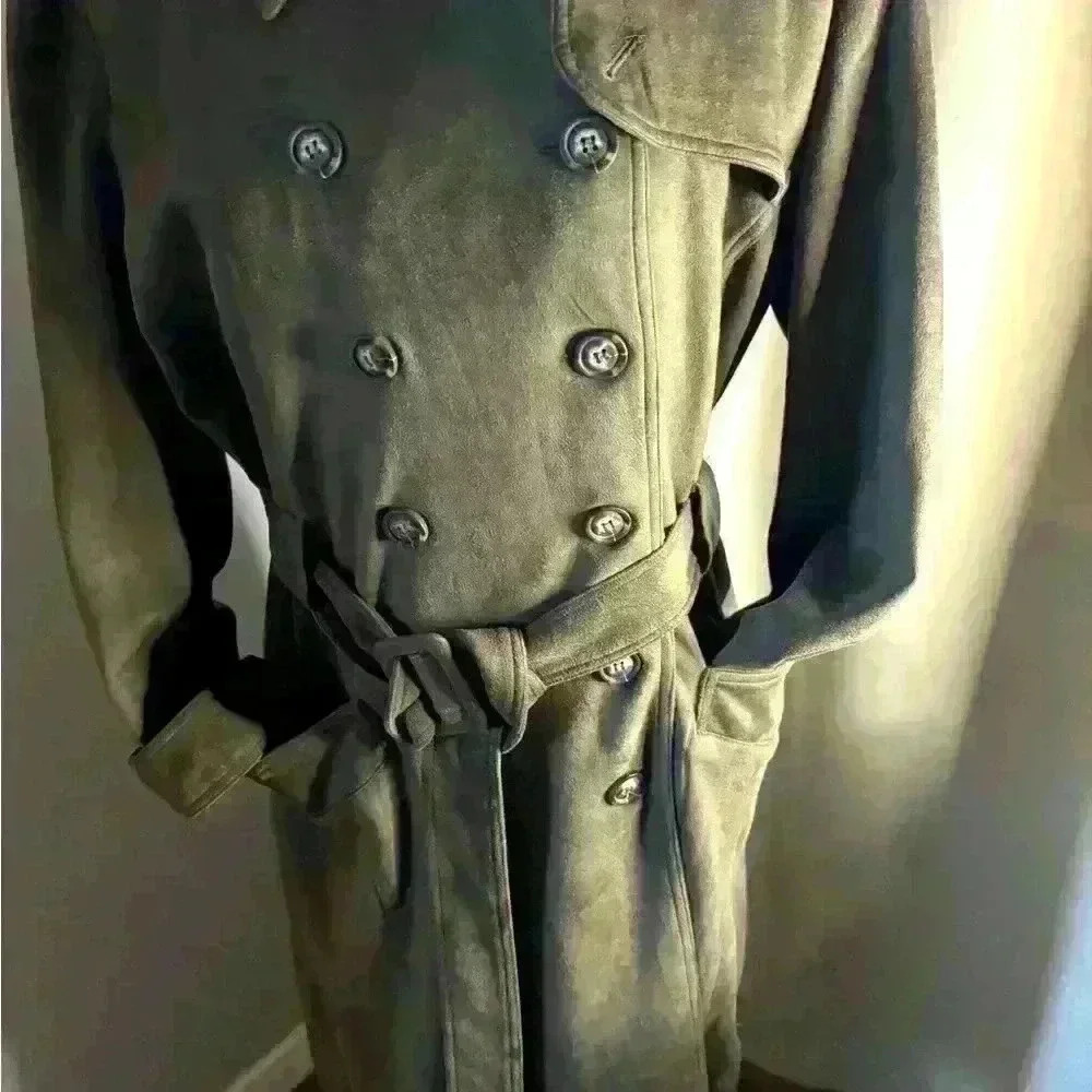 Olive Super Soft Faux Suede Trench Coat XL great condition and very versatile - Picture 3 of 9